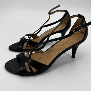 Talbots Black Snakeskin Embossed Leather Strappy Kitten Heels Sandals 6.5M